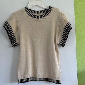 Striped Trim Cream and Black Sweater